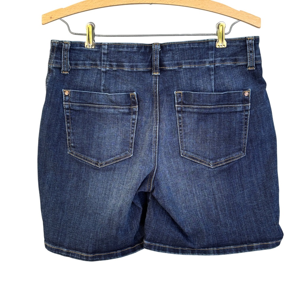 Maurices Womens Dark Wash Denim Shorts Size 10 Stretch 5 Pocket Whiskered A1440 - Picture 3 of 6